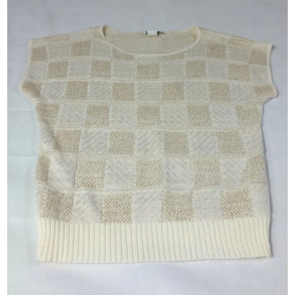 VTG 80's Kenneth Too Sleeveless Acrylic Rayon Sweater Top Ivory Pastel USA - Picture 1 of 8